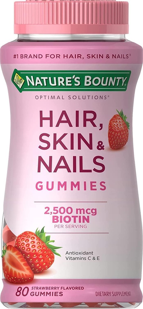 Nature 's Bounty Optimal Solutions Hår, Hud & Nails med Biotin Strawberry Flavored - 80 Gummies, pakke med 5