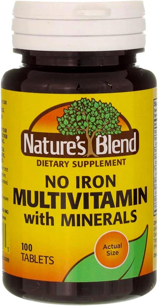 Nature 's Blend Multiple Vitamin with Minerals Tablets No Iron - 100 Tablets, Pack of 3