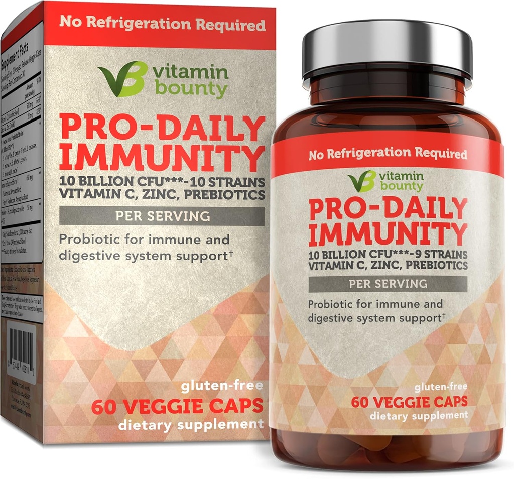 Vitamin Bounty Pro- Daily Probiotic - 10 milliarder CFU Blend, Zink & C-vitamin til fordøjelsessygdomme, immunforsvar Prebioitcs og probiotika til kvinder og mænd - 60 kapsler