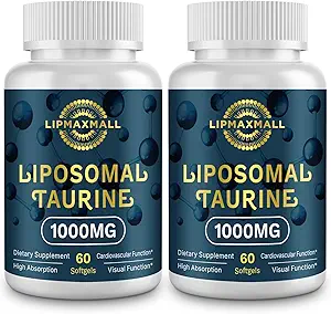 Liposomal Taurine Supplement 1000mg, Høj Absorption Aminosyre til hjerte, nerve, hjerne, visuel (60 Softgels - 2 Pack)