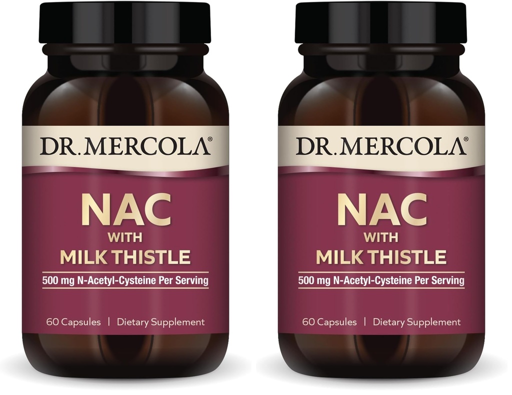 Dr. Mercola NAC with Milk Thistle-with Antioxidants-Supports Normal Detoxification Processes-500 mg N-Acetyl-Cysteine per Serving-Non-GMO,Gluten-Free&Soy Free-60 Capsules (30 Servings),(Pack of 2)