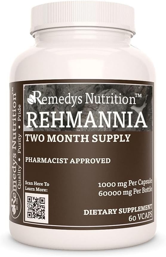 Remedys ernæring Rehmannia Root - 1000 mg, 60 Veganske Kapsler Urtetilskud - 2 måneder Tilgang