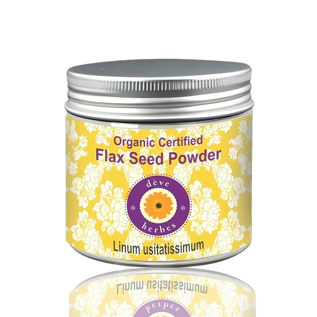 Deve Herbes Pure Flax Seed Powder (Linum usitatissimum) Organic Certified Natural Therapeutic Grade 100 gm (3,5 oz)