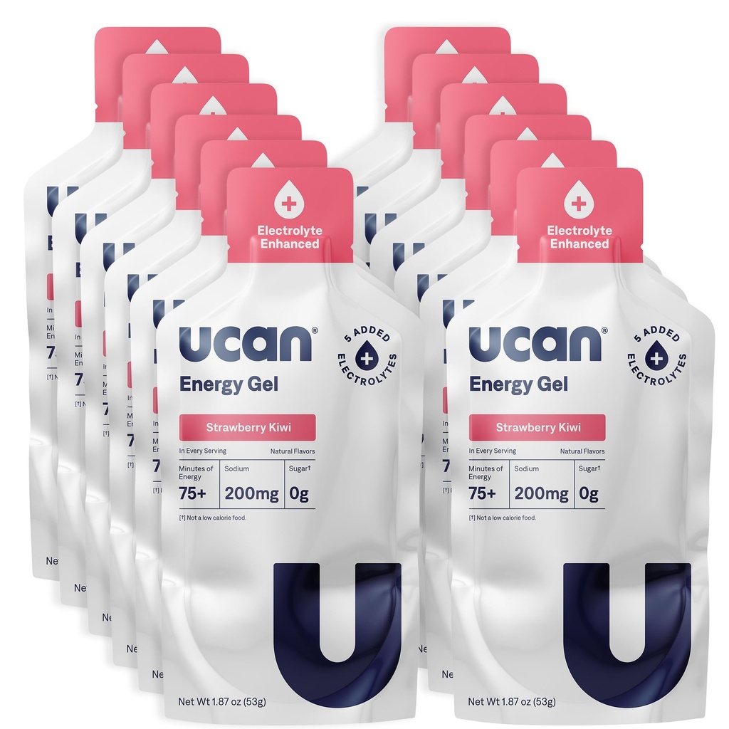 UCAN Edge Energy Gel Shots, Strawberry Kiwi + Electrolytes (12, 2 Ounce Packets) for Running, Training, Workouts, Fitness, Cycling, Crossfit | Sugar-Free, Vegan, & Keto Friendly Energy