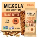 Mezcla Puff Crispy Protein Bars, Gluten Free & Vegan Protein Bars, 10g Protein, Alt for Crispy Rice Treat, Granola Bars & Breakfast Bars, Sunde Snacks for voksne, Peanut Butter Chokolade, 12 Pack