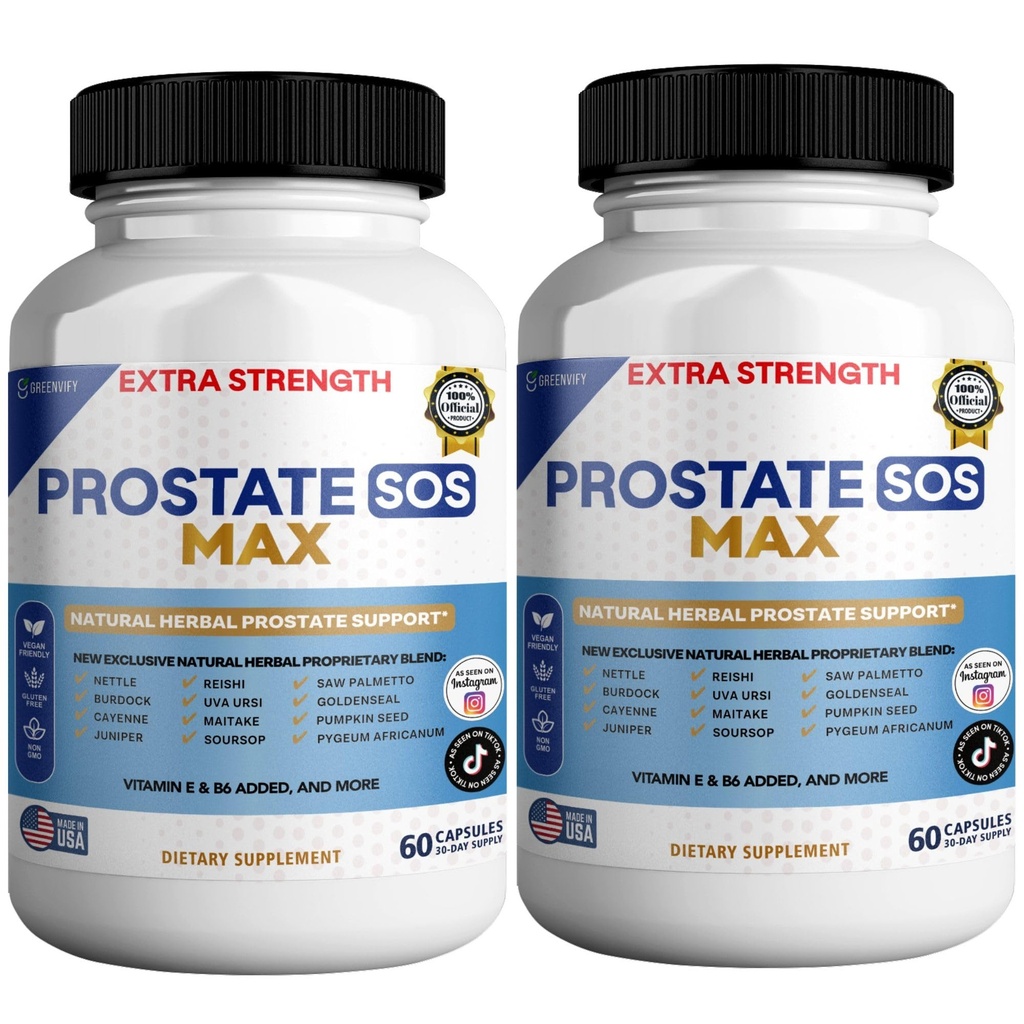 Prostate SOS Max Supplement, 60 Capsules, Natural Herbal Complex with Saw Palmetto, Vitamin E, B6, 30-Day Supply (2)