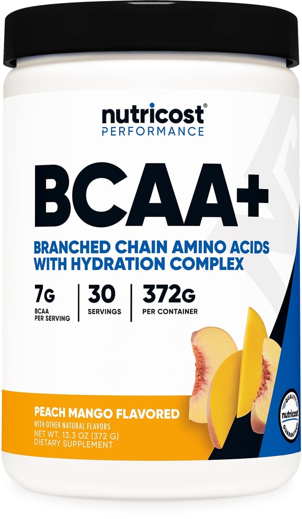 Nutricost BCAA + Hydration Powder (Peach Mango) 30 Servering - Forgrenet kæde Aminosyrer med Hydration Complex - Gluten- Free, Non- GMO