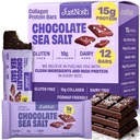 JUSTNOSH Chocolate Sea Salt Collagen Protein Bars – 15g Protein, 10g Collagen | Gluten & Dairy Free, Low FODMAP, Seed Oil Free (12 Pack)