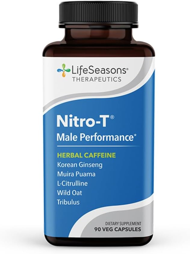 LifeSeasons Nitro- T - Herreperformance Support - Forbedre Stamina & Energi - Fremme sund blodcirkulation - L- Citrullin L- Theanine Tribulus Ginger Kava & Koffein - 90 kapsler