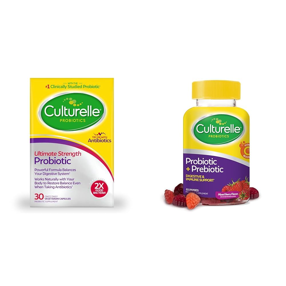 Culturelle Ultimate Strength Probiotic 20 Billion CFUs + Daily Probiotic Gummies 52 Count for Digestive & Immune Health