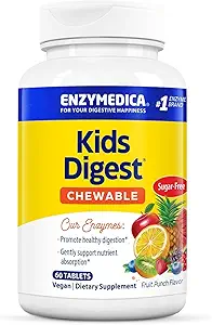 Enzymedica Kids Digest, Chewable Digestive Enzymes, Natural Fruit Punch Flavor, 60 Servings
