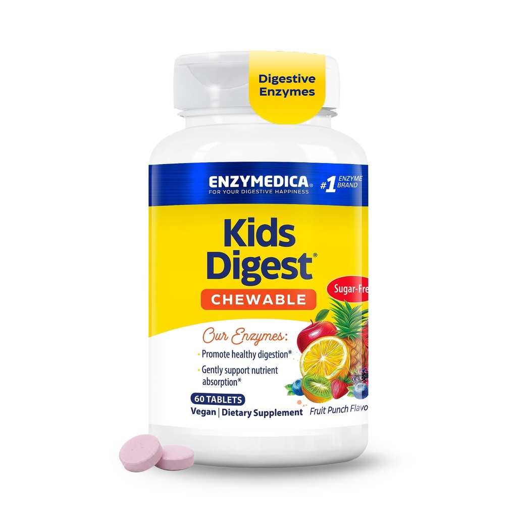 Enzymedica Kids Digest, Chewable fordøjelsesenzymer, Natural Fruit Punch Flavor, 60 Servere