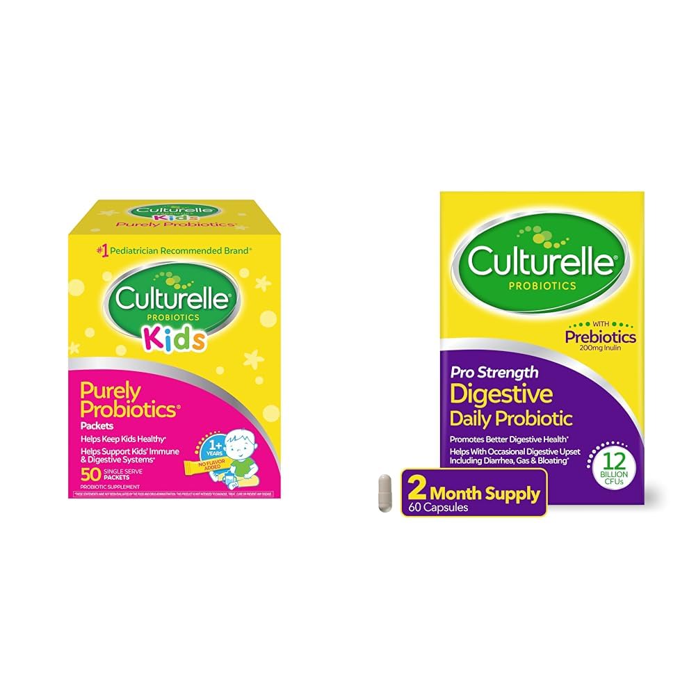 Culturelle Kids Purely Probiotics Packets Daily Supplement & Pro Strength Daily Probiotic, Digestive Health Capsules