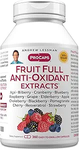 ANDREW LESSMAN Fruit Full Antioxidant Extracts 360 Capsules - 14 Natural Fruit and Berry Extracts. Blåbær, Tranebær, Grape Seed, Pomegranat, Resveratrol, og mere. Let at synke kapsler