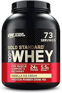 Optimum Nutrition Gold Standard 100% Whey Protein Powder, Vanilla Ice Cream, 5 Pund (Packaging May Vary)