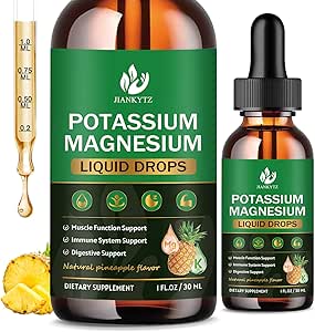 (2 Pack) Potassium Magnesium Supplement for Immune Health & Muscle Support, High Absorption, Triple Magnesium Complex with Glycinate, Taurate, Citrate and Potassium, Pineapple Flavour, 1 Fl Oz