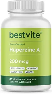 BESTVITE Huperzine A 200mcg from Naturally Derived Huperzia Serrata (120 Vegetarian Capsules) - No Stearates - No Flow Agents - Vegan - Non GMO - Gluten Free - Superior Form of Huperzine A