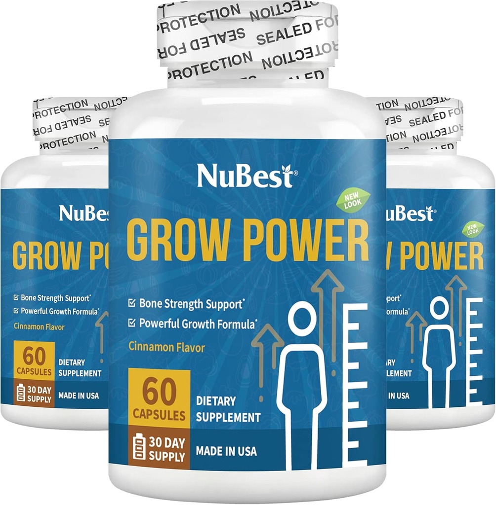 NuBest Grow Power - Calciumtilskud - Magnesiumtilskud med vitamin D3, B6, zink, fosfor og multivitamin til stærke ben, Samlet sundhed for alder 10 + 6; Pack 3