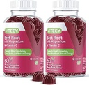 Viteey Beet Root Gummies med Magnesium & C-vitamin - Beetroot supplement til hjertets sundhed, blodtrykssupport - Vegan, Gluten- Free - 120 Greve