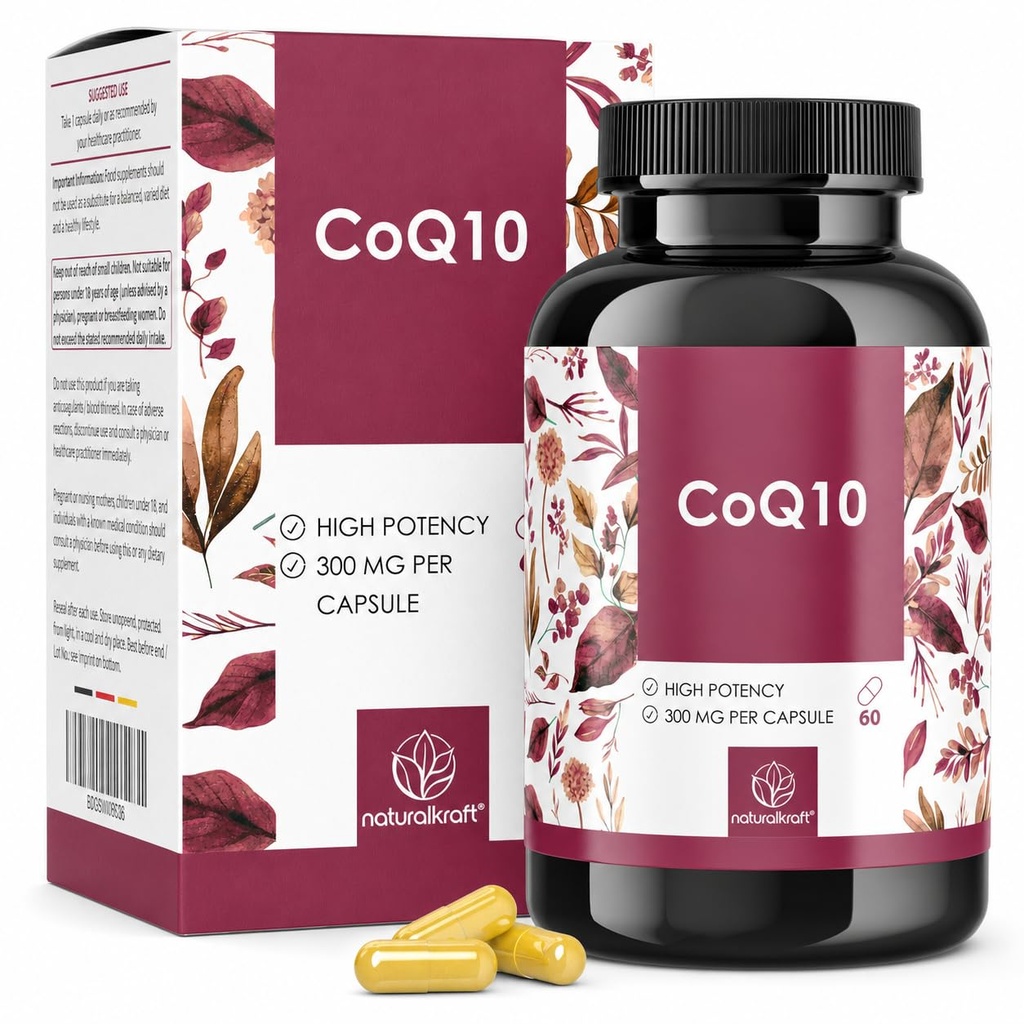 CoQ10 300 mg per Capsule High Potency Coenzyme Q10 Supplement Supports Cellular Energy & Antioxidant Support Vegan Capsules, Non-GMO, Gluten-Free Premium German Quality - 60 Capsules