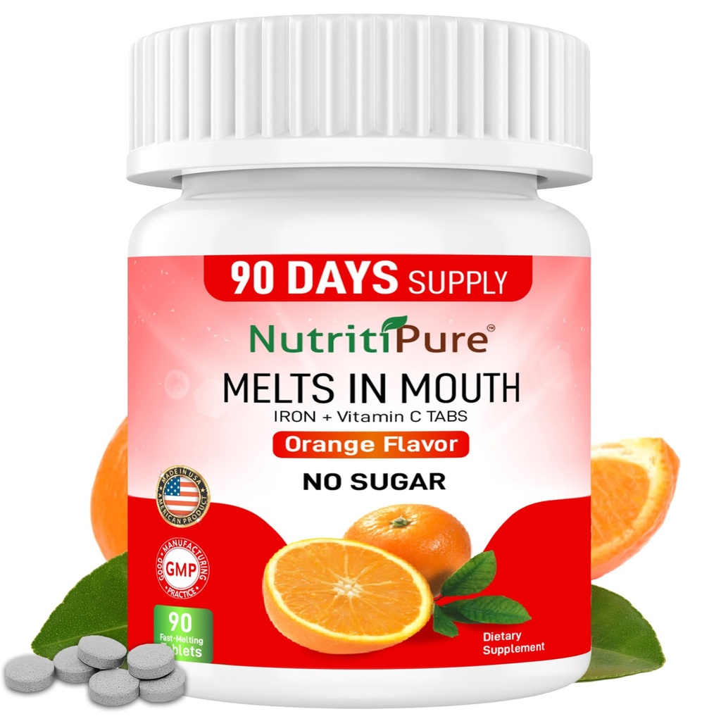 Tyggetryk af jern til kvinder / mænd (Carbonyl Iron 18 mg med vitamin C 30 mg) Tablet i Orange Flavor 90 Tælling (1)