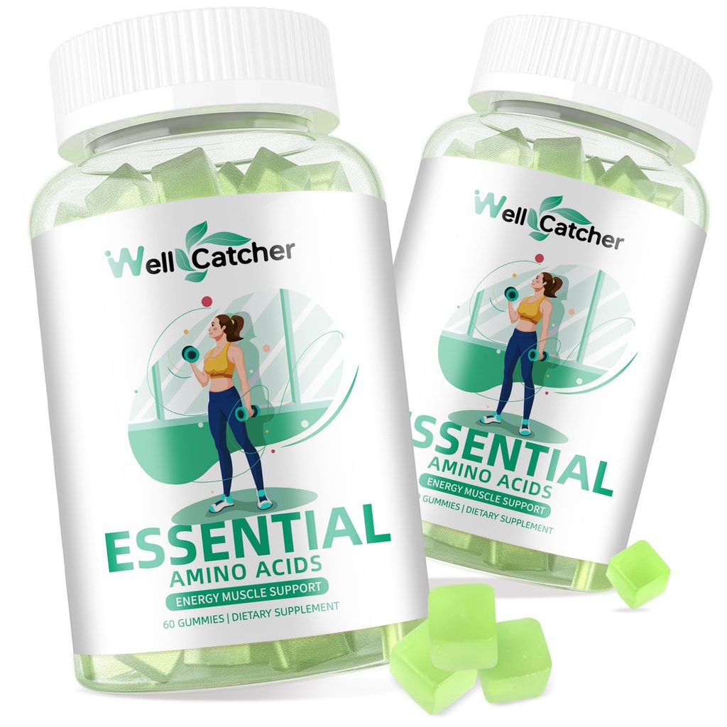 EAA Gummies Essential Aminosyrer - 60 dages forsyning Alle 9 Essential Aminos og alle Branched- Chain Aminos (BCAAs) Sukker fri med Muscle Recovery Energy Support Non GMO Green Apple Flavor