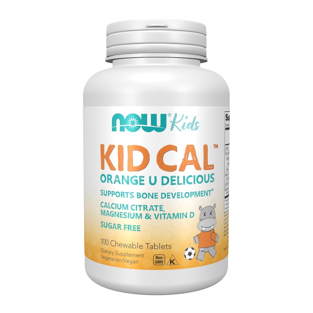 Now Foods Supplements, Kid Cal med Calcium Citrate, Magnesium og D-vitamin, Tart Orange, 100 tyggetabletter, emballage kan variere