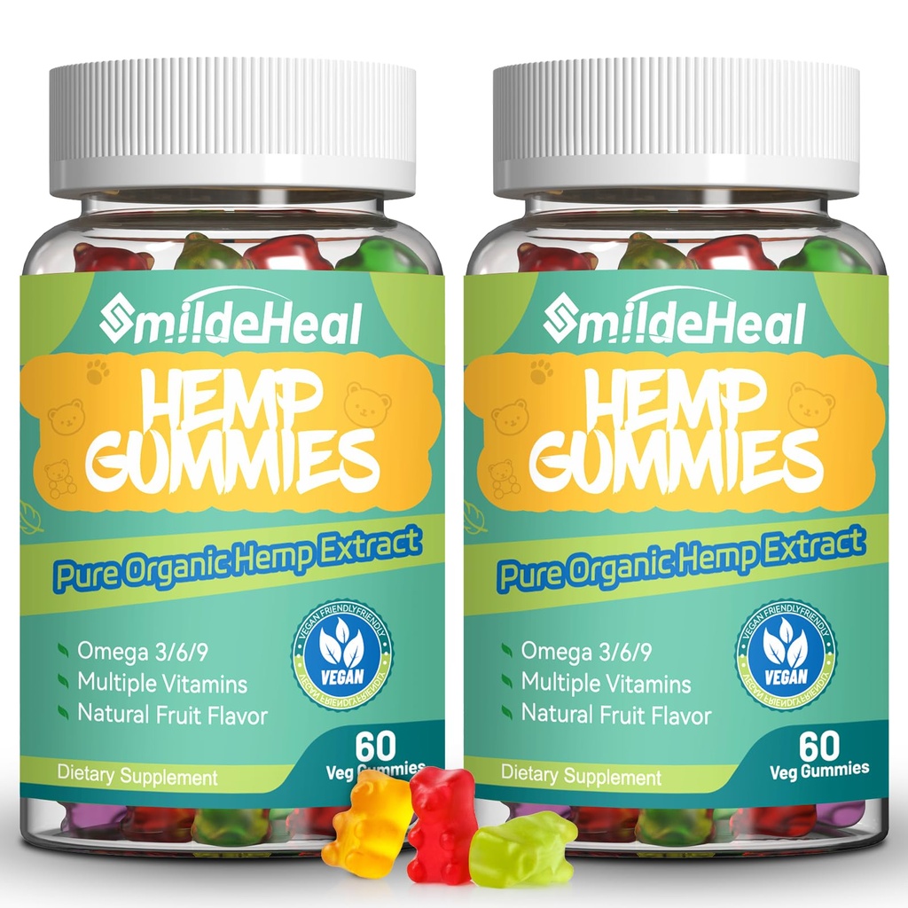 2 Pack Hamp Gummies, 1.500.000 Extra Strengthen Organic Hamp Gummies, Hamp Supplement Gummy med Hamp Oil Extract, 120 Gummies