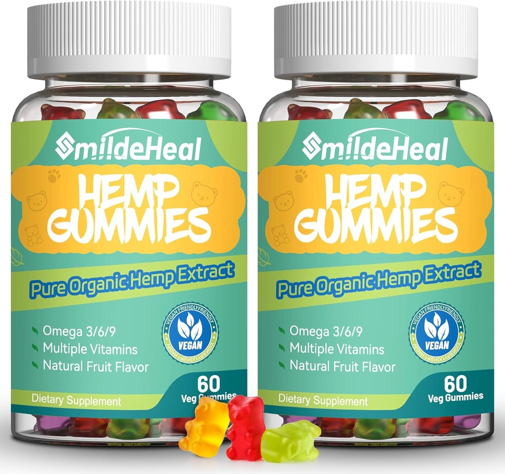 2 Pack Hamp Gummies, 1.500.000 Extra Strengthen Organic Hamp Gummies, Hamp Supplement Gummy med Hamp Oil Extract, 120 Gummies