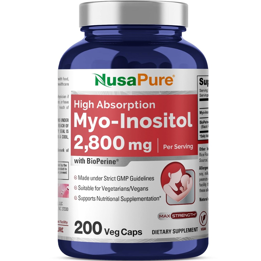 NusaPure Myo - Inositol 2800mg, 200 kapsler, supplement til ekstra styrke, non- GMO