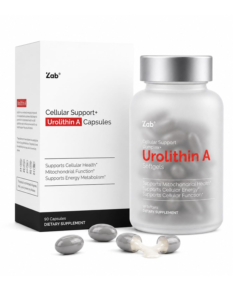 ZAB Urolithin A Supplement Softgels, 1000mg Per Serving (3 Softgels) with NMN, Ubiquinol (CoQ10), PQQ, TMG, Support Mitochondrial Health & Cellular Energy for Men & Women, 90 Softgels, 30 Servings