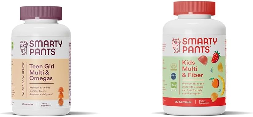 SmartyPants Teen Girl Multivitamin Gummies: Omega 3 Fiskeolie (EPA / DHA), D3- vitamin, C-vitamin B12 & Kids Multivitamin Gummies og Fiber Supplement: Omega 3 Fiskeolie (EPA / DHA)
