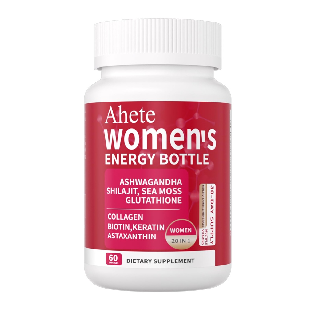 Multivitamin for Women, 20 in 1 Vitamins with Sea Moss, Shilajit, Astaxanthin and Biotin, Energy Bottle for Immune & Energy Support, Women Multivitamin Supplement, 60 Capsules, 30 Days Supply