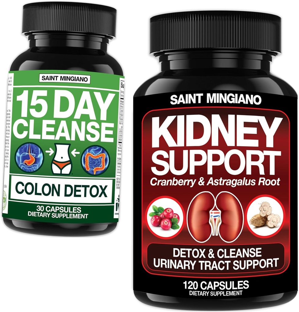 Nyre Support Cleanse Detox & Reparation 120 Caps - Sammen med - 15 Day Cleanse Detox 124; Colon Detox med Natural Laxative