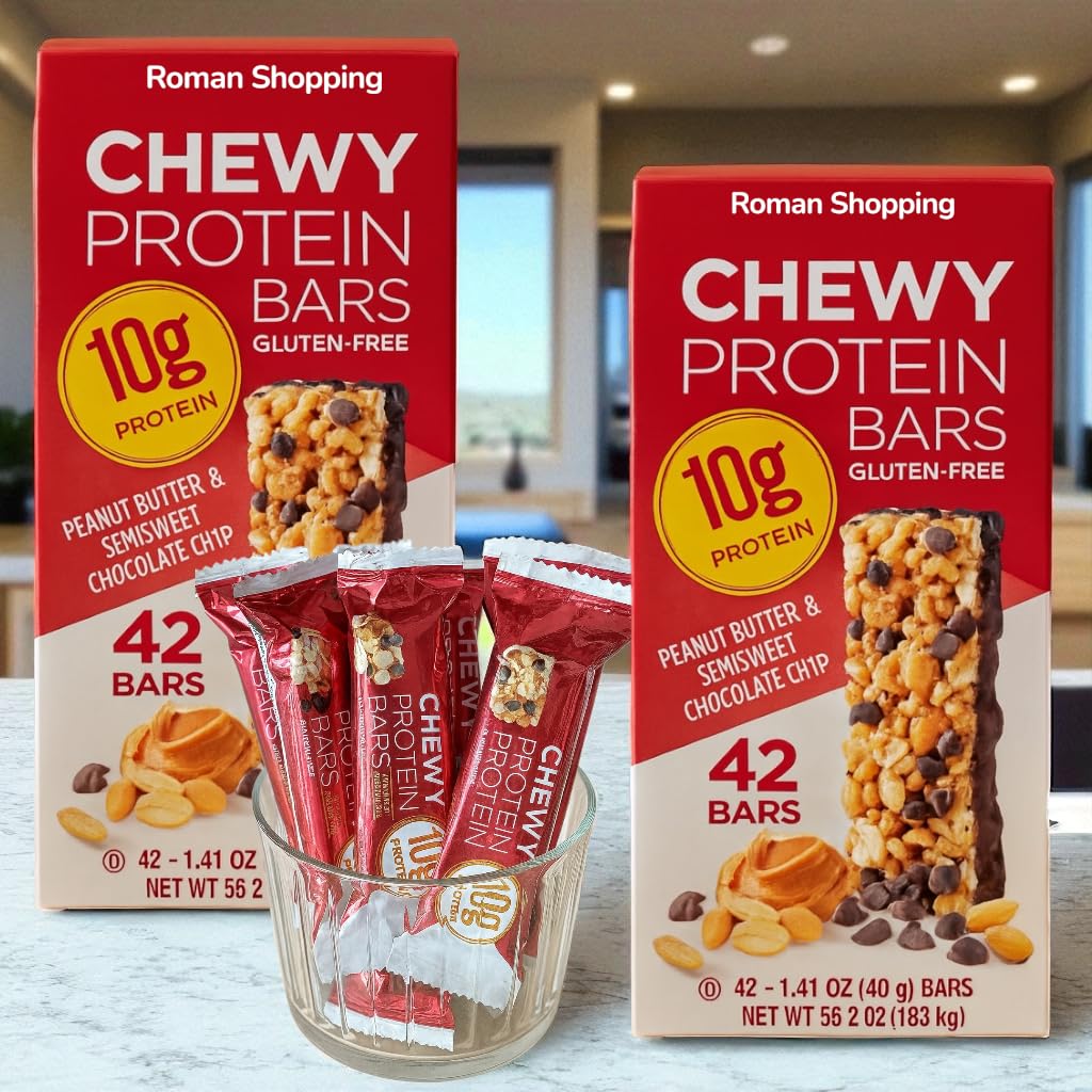 Protein Bars – 2 Boxes (84 Count), 1.41 oz Each, Quality Kirkland, Peanut Butter & Semisweet Chocolate Chip, 10g Protein, Kosher, Gluten Free