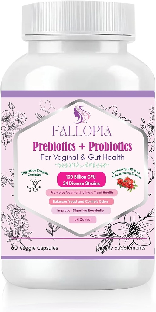 Probiotika til kvinder 100 milliarder CFU med Prebiotika, fordøjelsesenzymer, tranebær, D- Mannose & Hibiscus - 34 Strein Feminin Care Supplement for Vaginal, Gut & Urinary Health & pH Balance Support