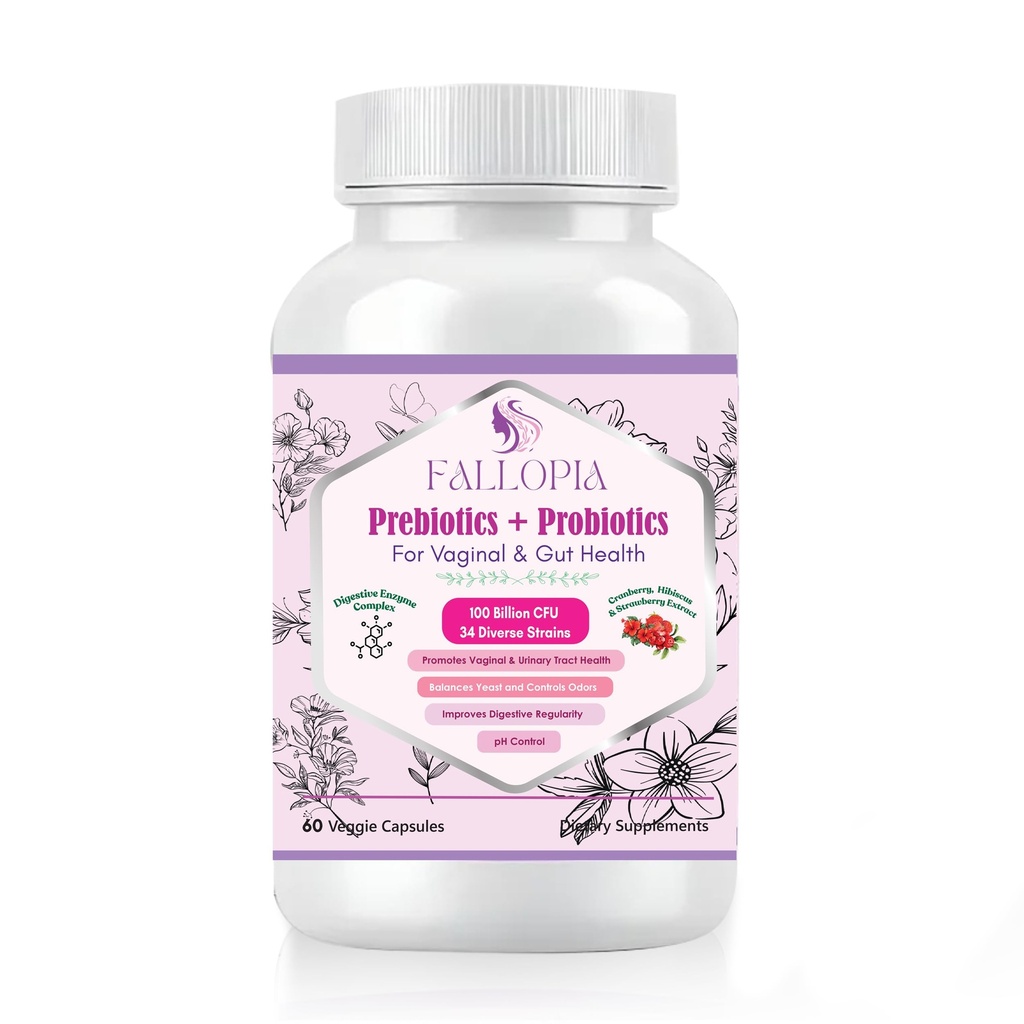 Probiotika til kvinder 100 milliarder CFU med Prebiotika, fordøjelsesenzymer, tranebær, D- Mannose & Hibiscus - 34 Strein Feminin Care Supplement for Vaginal, Gut & Urinary Health & pH Balance Support