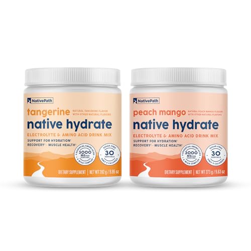NativePath Hydrate Duo Jars - Peach Mango & Tangerine Electrolyte Drink Mix with BCAA for Hydration