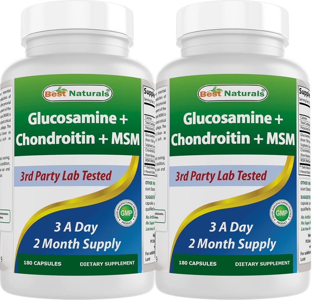 Bedste Naturals, Glucosamin Chondroitin og MSM Joint Supplements, 2600 mg per servering, (180 greve (pakke med 2))