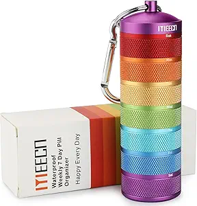 Ugentlig Metal Pill Organizer til udendørsrejser, Aluminium, Vandtæt, Det er stødsikkert og har store afdelinger for lagring af vitaminer, fiskeolie, nødpiller