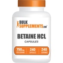 Bulkaddiments.com Betaine HCl Kapsler - Betaine Hydrochloride Supplement til fordøjelsesstøtte, Betaine HCl 750mg - Gluten Free, 1 Kapsel per servering, 240 Kapsler (pakning med 1)