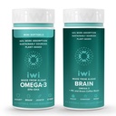 Iwi Omega-3 Minis & Brain Omega-3 Bundle, 30 Servering, Vegan Plant- baseret Alger Omega 3 med EPA + DHA, Krill & Fish Oil Alternative, Ingen Fishy Eftersmag