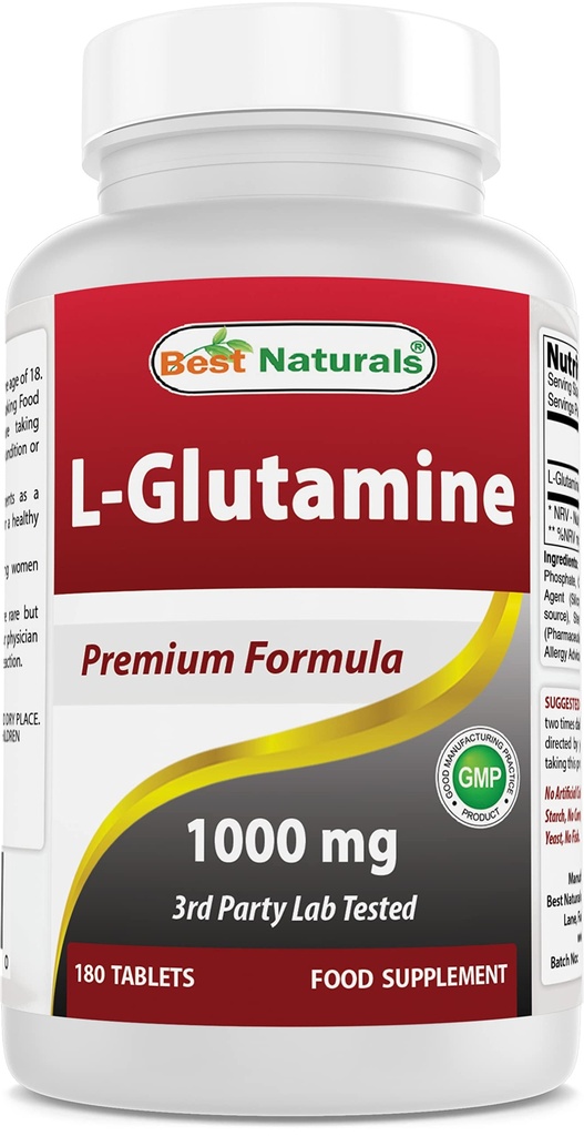 Bedste Naturals L- Glutamin 1000mg Brændstof til træning (non- GMO) Tablets, 180 Count