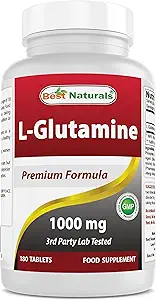 Bedste Naturals L- Glutamin 1000mg Brændstof til træning (non- GMO) Tablets, 180 Count