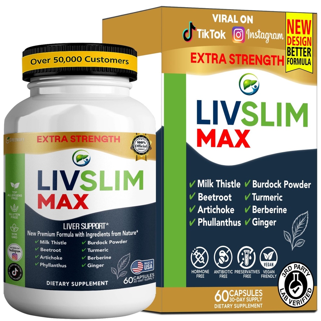 LivSlim Max Liver Support Supplement, Milk Thistle, Turmeric, Berberine, 60 Capsules (5)