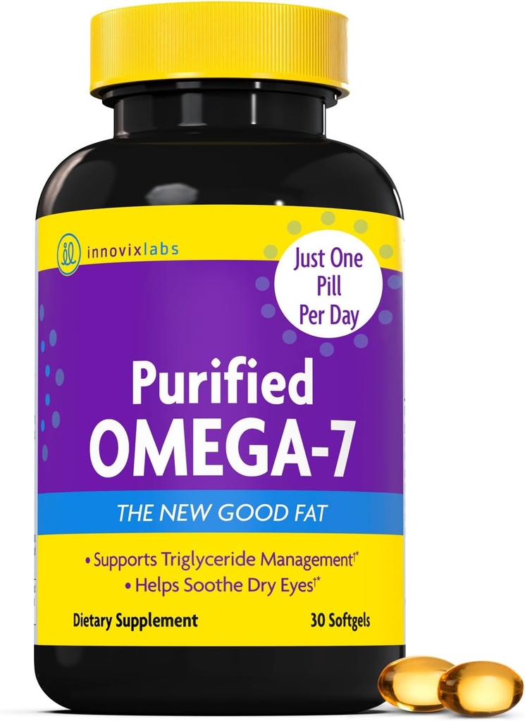InnovixLabs Renset Omega 7 Supplement - 210 mg Omega- 7 Palmitoleinsyre, Fiskeolie til Metabolisme & Triglycerid Support, Væsentlige fedtsyrer, IFOS Godkendt, 30 Softgels