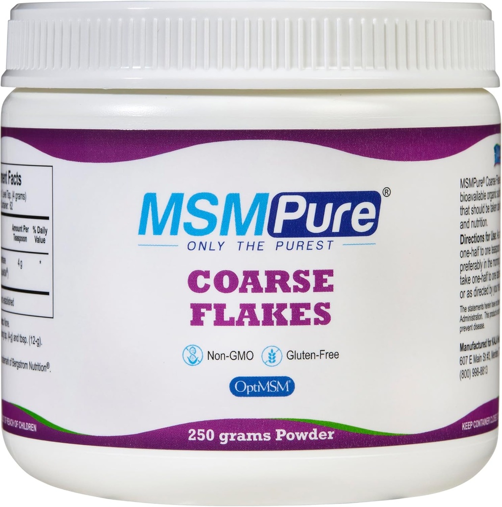 KALA Health MSMPure Coass MSM Powder Flakes - US- Made MSM for fælles sundhed, hud udseende, og hår & negle støtte - 8.8 oz, Økologisk svovl