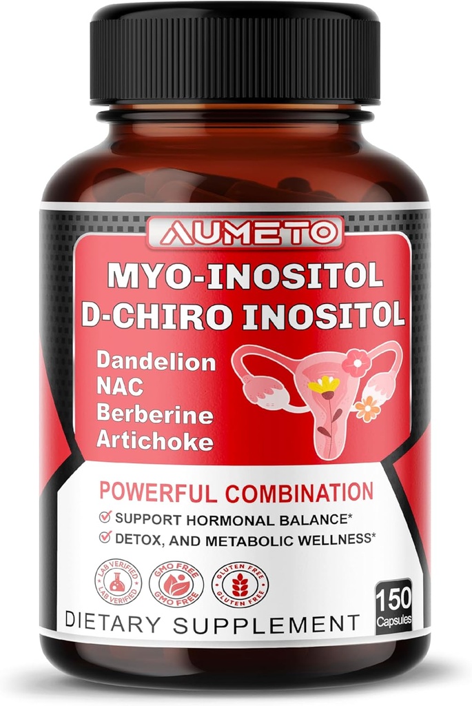 Myo- Inositol + D- Chiro Inositol - 150 kapsler - med Folate, NAC, Berberine, CoQ10, og Detox Blend - Support Hormonal Balance & Metabolic Wellness - Non- GMO, Gluten- Free