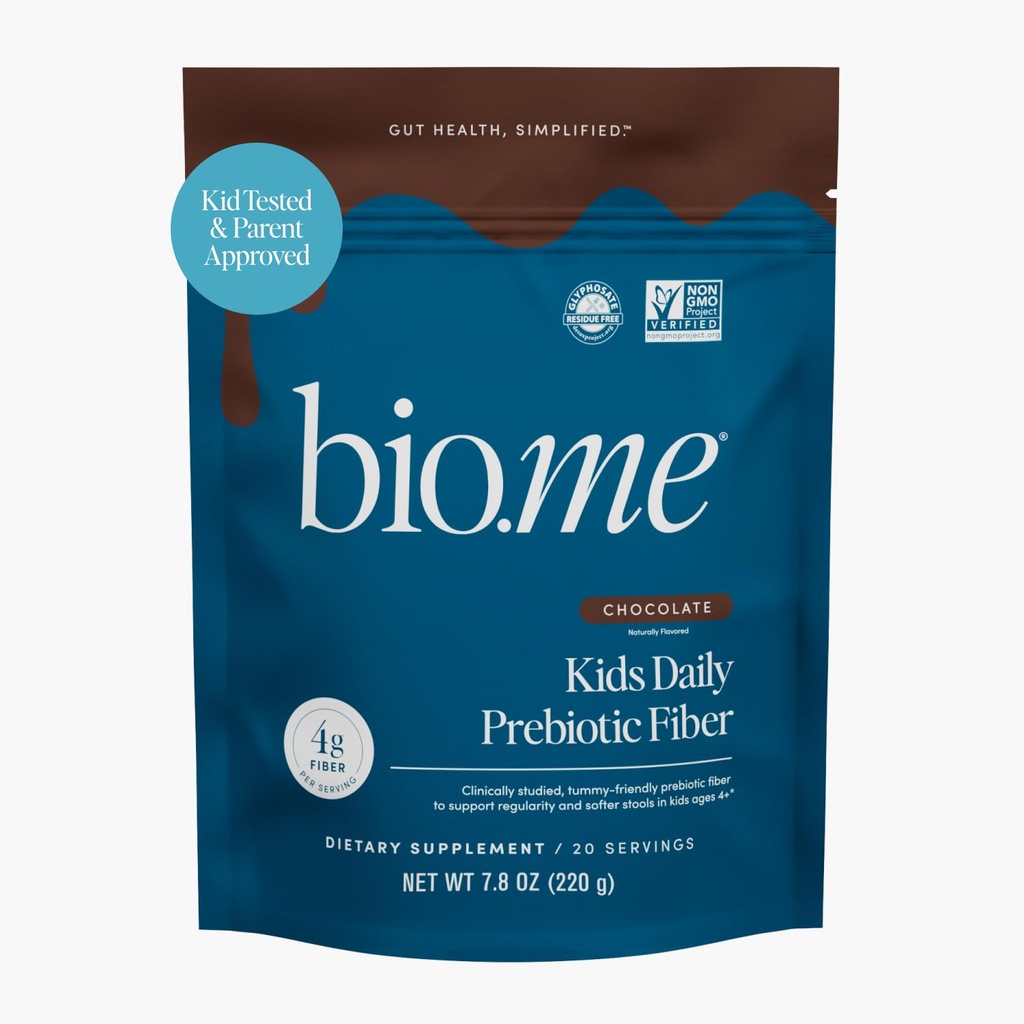 Bio.me Kids Daily Prebiotic Fiber Powder - Tummy-Friendly Soluble Fiber for Digestion and Gut Health - Supports Regularity and Softer Stools - Easy Mix Powder for Ages 4+ - Chocolate, 20 Servings
