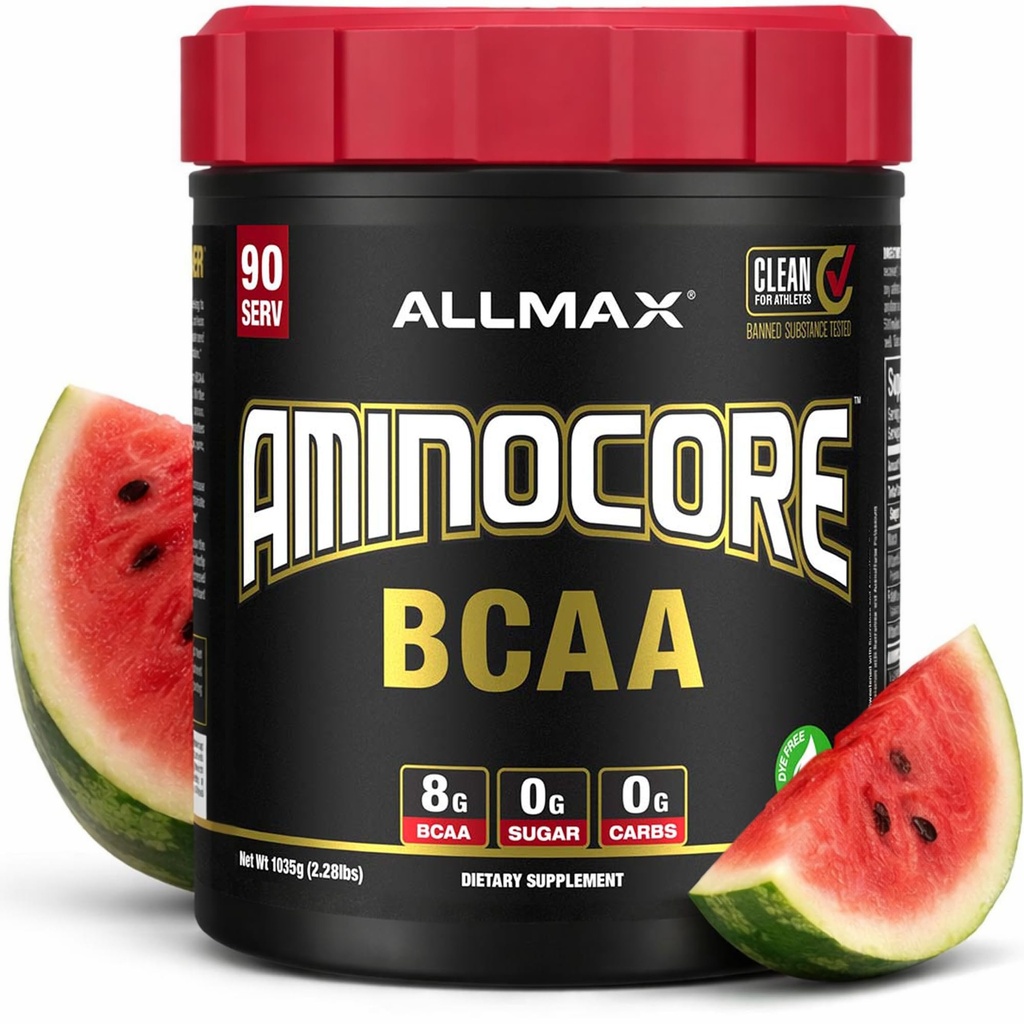 ALLMAX Nutrition AMINOCORE BCAA Powder, 8.18 Bedste Aminosyrer, Intra og Post Workout Inddrivelse Drik, Gluten Free, Watermelon, 945 g